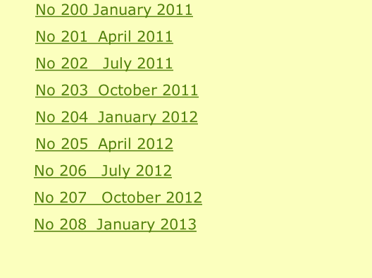 No 200	January 2011 No 201  April 2011 No 202  	July 2011 No 203  October 2011 No 204  January 2012 No 205  April 2012 No 206   July 2012 No 207   October 2012 No 208  January 2013